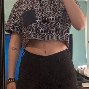 Blue and White Patterned Crop Top